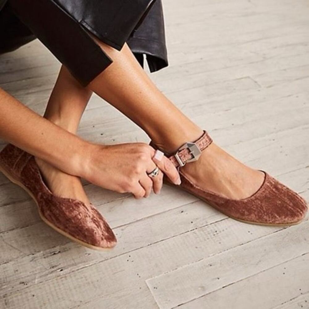 Free People Mystic Mary Jane Flats Women Brown Velvet Ballet Romantic Size 9 40